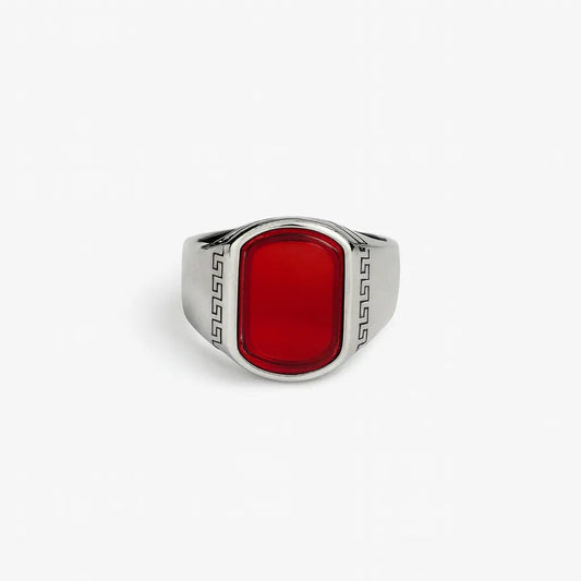 Red Agate Greek Ring