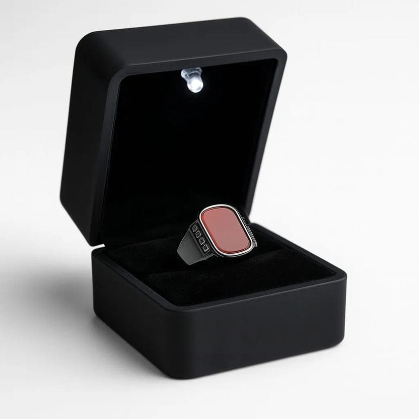 Red Agate Greek Ring